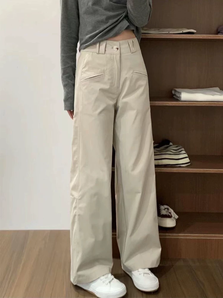 Quần kaki ống đứng thường ngày dành cho nữ, mặc đầu xuân, cỡ lớn, lưng cao, che hông, giảm béo, dáng quả lê, quần công sở.