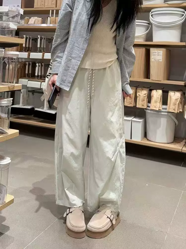 Quần ống rộng kiểu Nhật dành cho nữ, quần ống rộng dáng rộng cạp cao, dáng rộng, tôn dáng, dành cho người có thân hình quả lê, quần bóng bay chín phần, quần đèn lồng