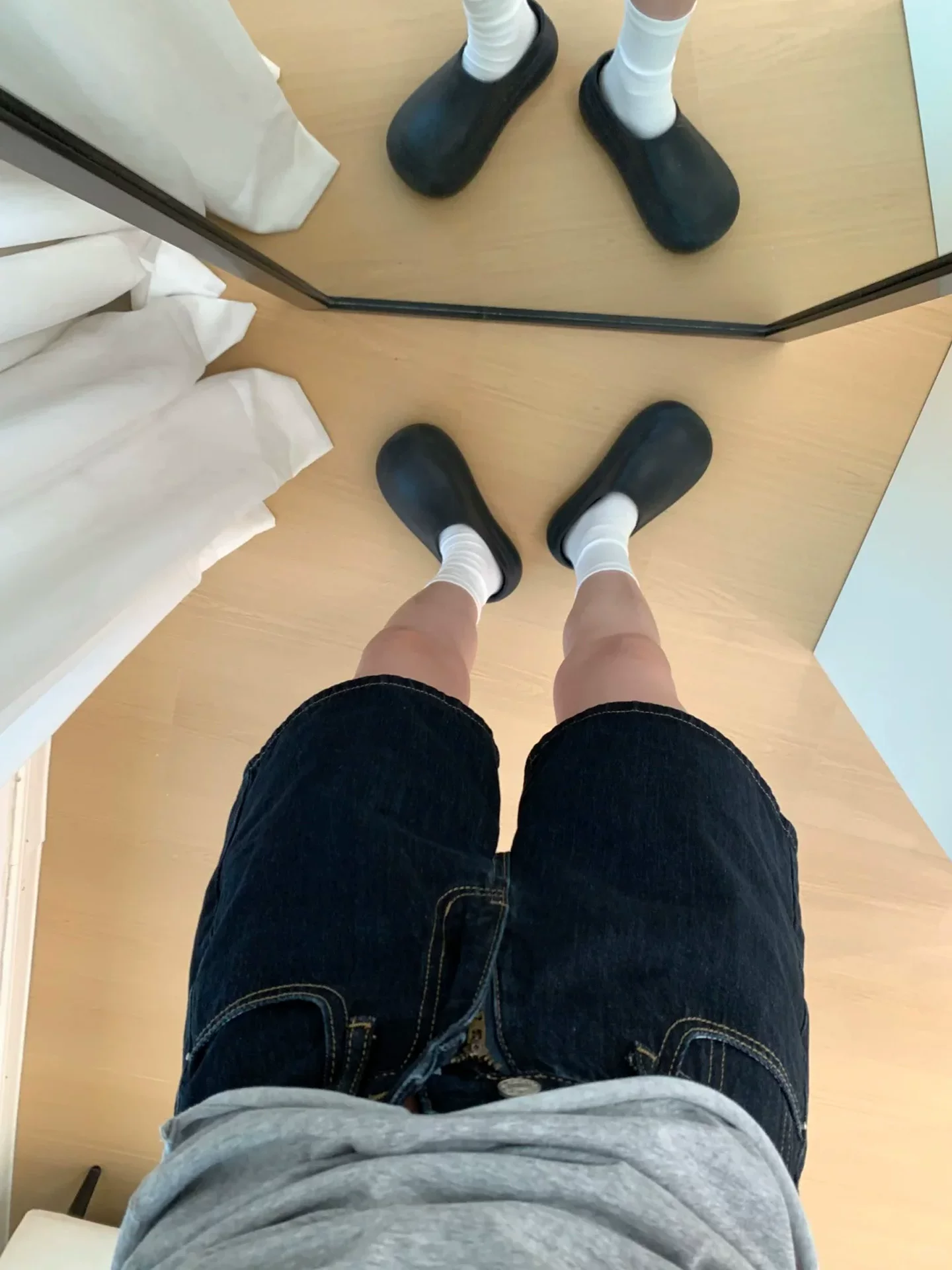 Quần short denim màu xanh đậm hình quả lê dành cho nữ, cỡ lớn mùa hè, cạp cao, che hông, quần ống rộng chữ A giảm béo