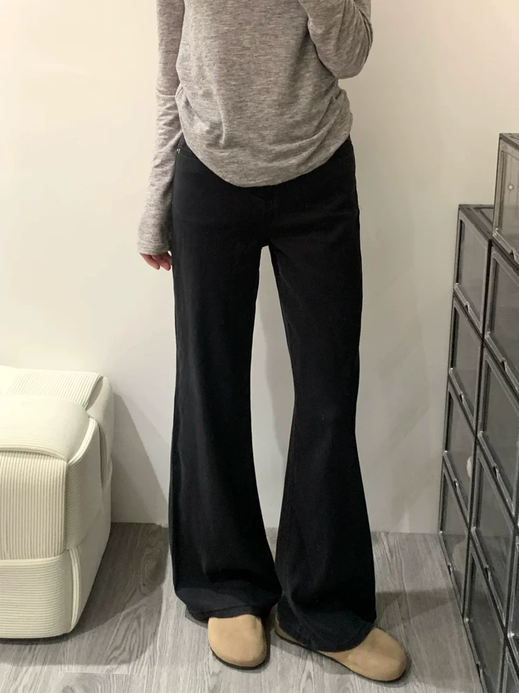 Quần jean đen Tencel dáng loe dành cho nữ, kiểu dáng mỏng mùa hè, cỡ lớn, lưng cao, dáng rộng, mềm mại, tôn dáng, quần ống loe