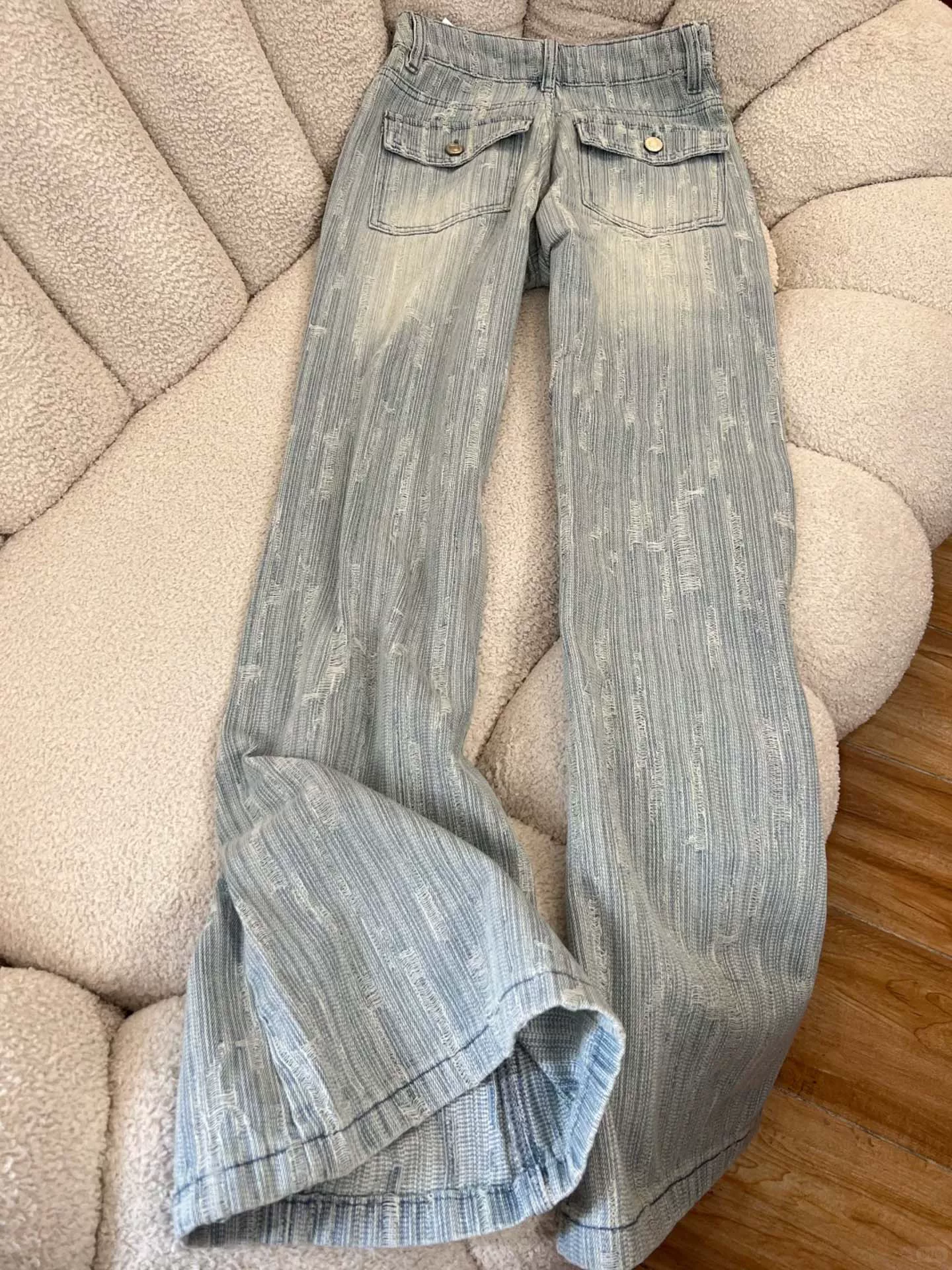 Quần jeans nữ ống loe, mùa hè 2025, kiểu dáng mỏng, size lớn, cạp cao, tôn dáng, không bó sát, quần ống chuông