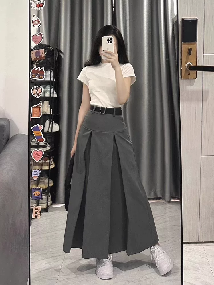 Váy liền thân dáng lê dành cho nữ, kiểu dáng mỏng mùa hè, cỡ lớn, lưng cao, che hông, váy chữ A thon gọn, váy xếp ly.