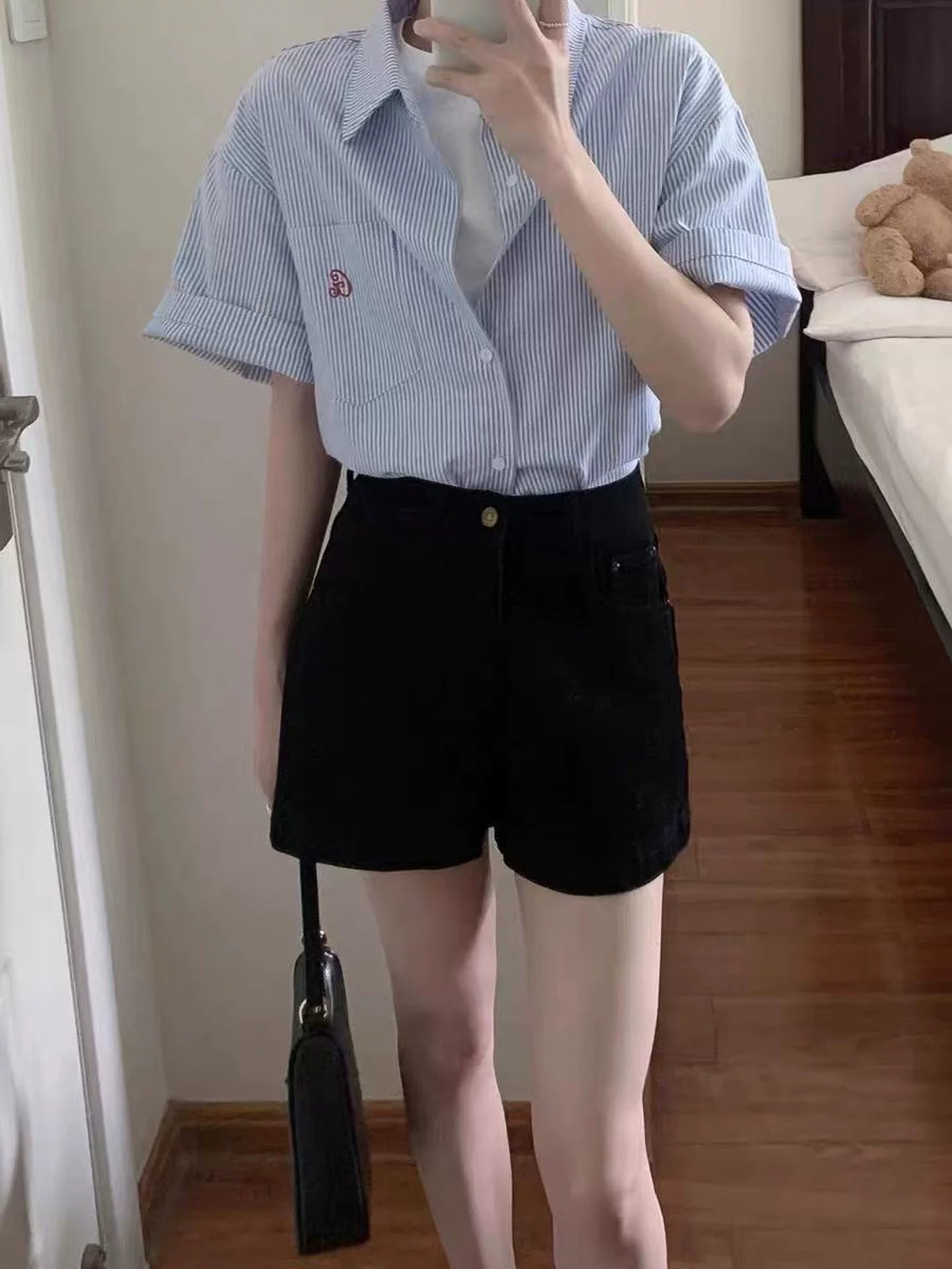 Quần short denim đen nữ mùa hè 2025, size lớn, cạp cao, co giãn, tôn dáng, kiểu dáng chữ A, quần short ngắn