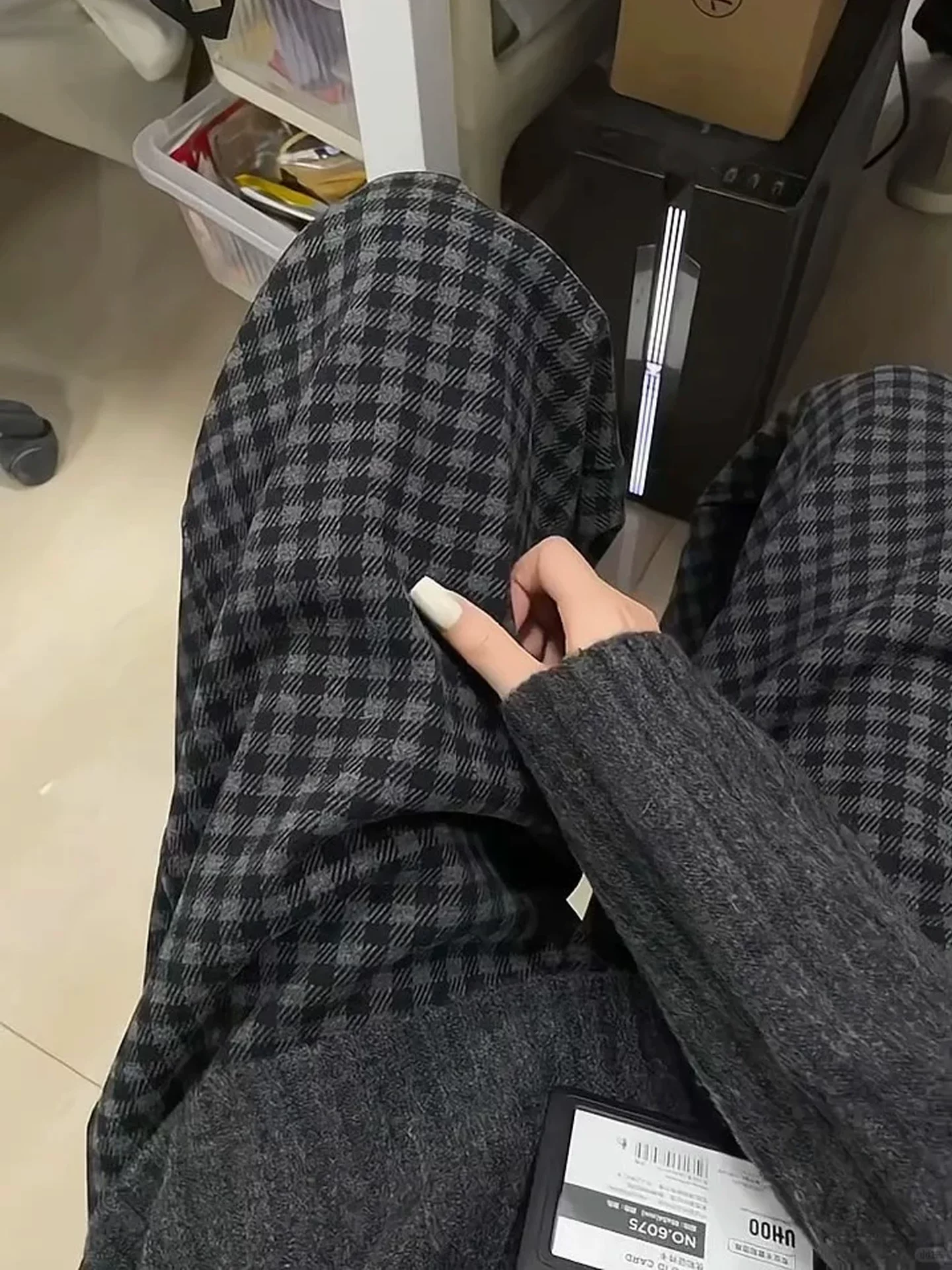 Quần ống rộng bằng len kẻ sọc dày lót lông cừu kiểu lười dành cho nữ, mùa thu đông, cỡ lớn, lưng cao, giảm béo, quần thường ngày mềm mại.