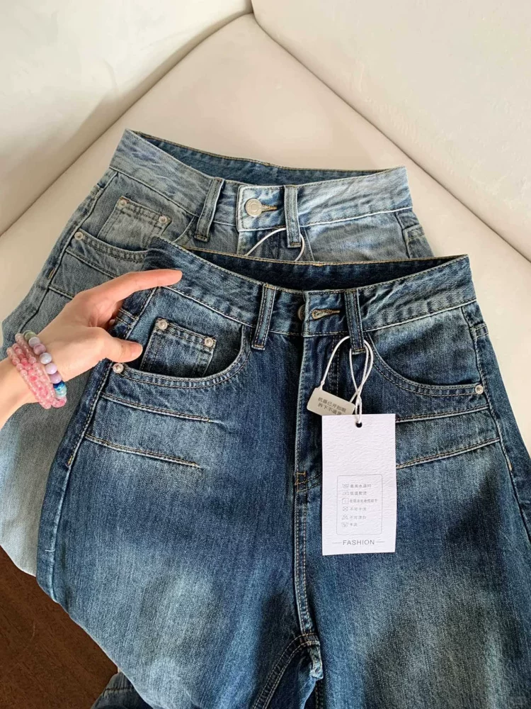 Quần short denim ba phần tư phong cách retro của Mỹ dành cho nữ, cỡ lớn mùa hè, lưng cao, dáng rộng, thon gọn, ống rộng, quần dài vừa phải.