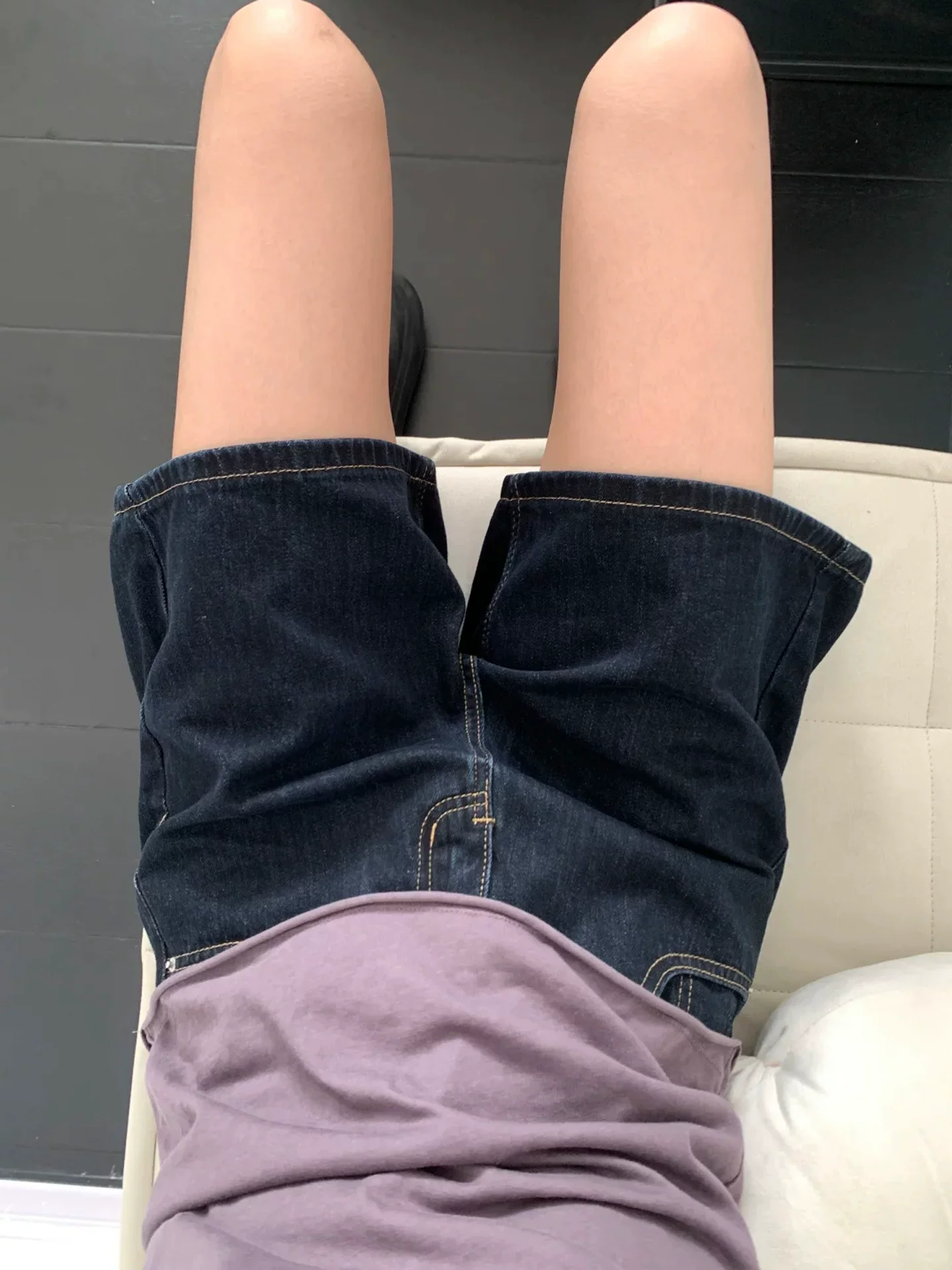 Quần short denim màu xanh đậm cổ điển dành cho nữ trong mùa hè, cỡ lớn, eo cao, che vùng kín, tạo vẻ thon gọn, dáng quả lê, quần short chữ A