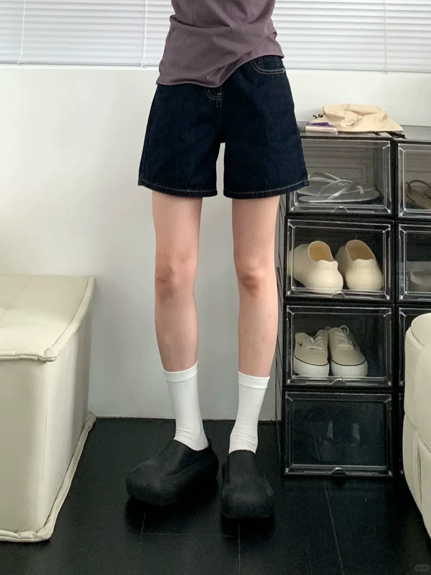 Quần short denim màu xanh đậm cổ điển dành cho nữ trong mùa hè, cỡ lớn, eo cao, che vùng kín, tạo vẻ thon gọn, dáng quả lê, quần short chữ A