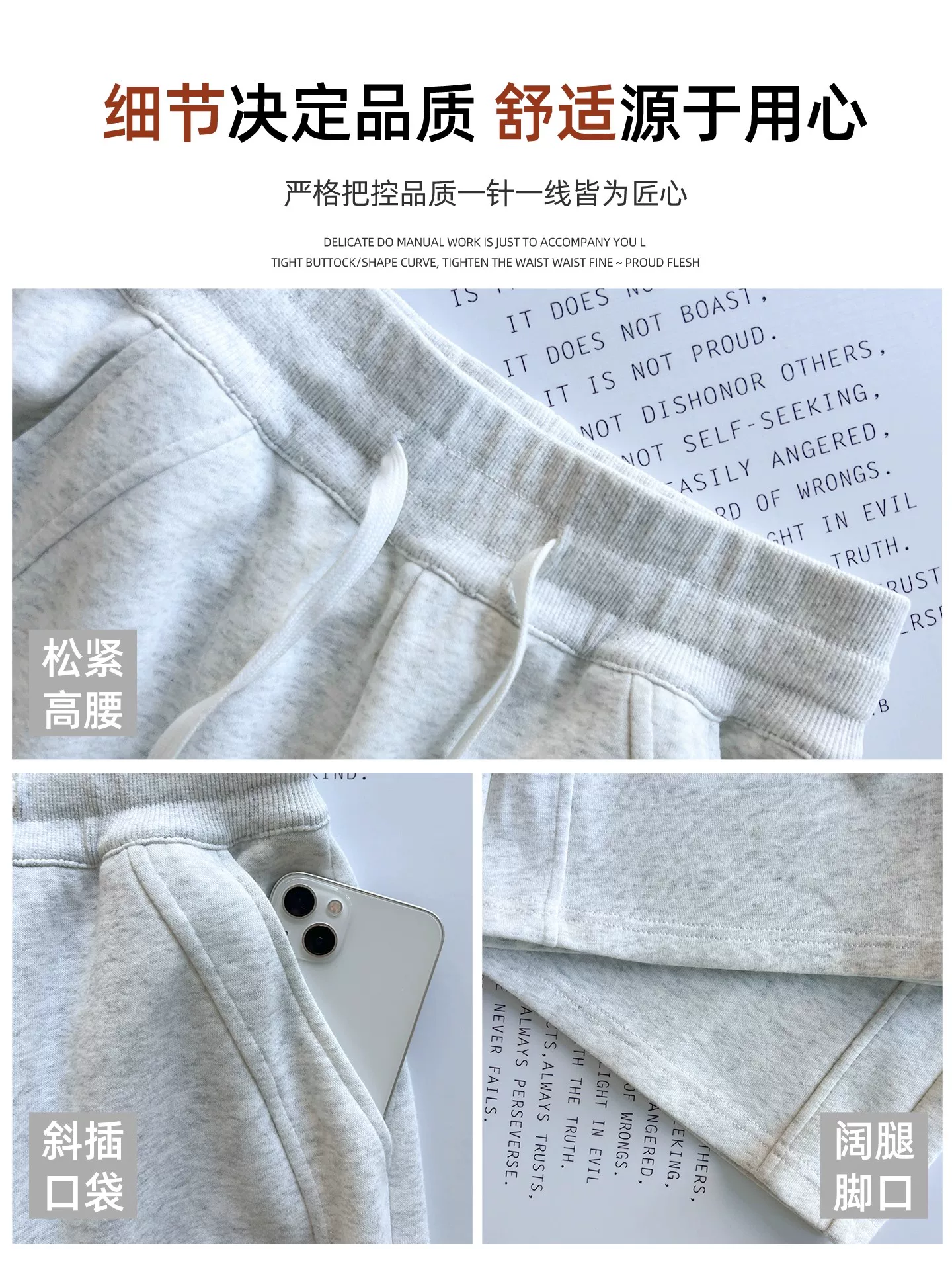 Quần thể thao màu trắng và xám dành cho nữ, mùa thu đông, cỡ lớn, cạp cao, tôn dáng, mềm mại, lót lông cừu, dày dặn, kiểu dáng quần ống rộng Lulu.