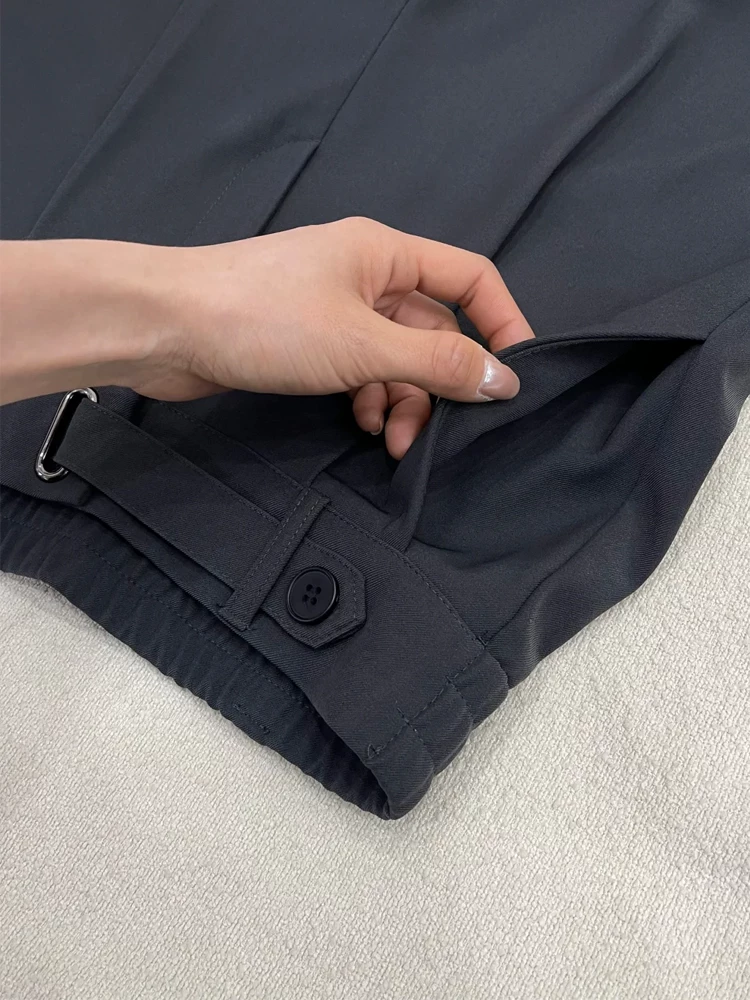 Quần âu màu xám nữ xuân 2025, size lớn, cạp cao, dáng rộng, tôn dáng, dành cho người có thân hình quả lê, phong cách thường ngày