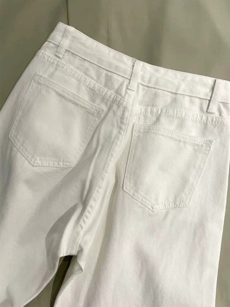 Quần jean lụa trắng dành cho nữ, kiểu dáng mỏng mùa hè, cỡ lớn, lưng cao, dáng rộng, mềm mại, tôn dáng, quần dài rộng ống rộng Tencel.