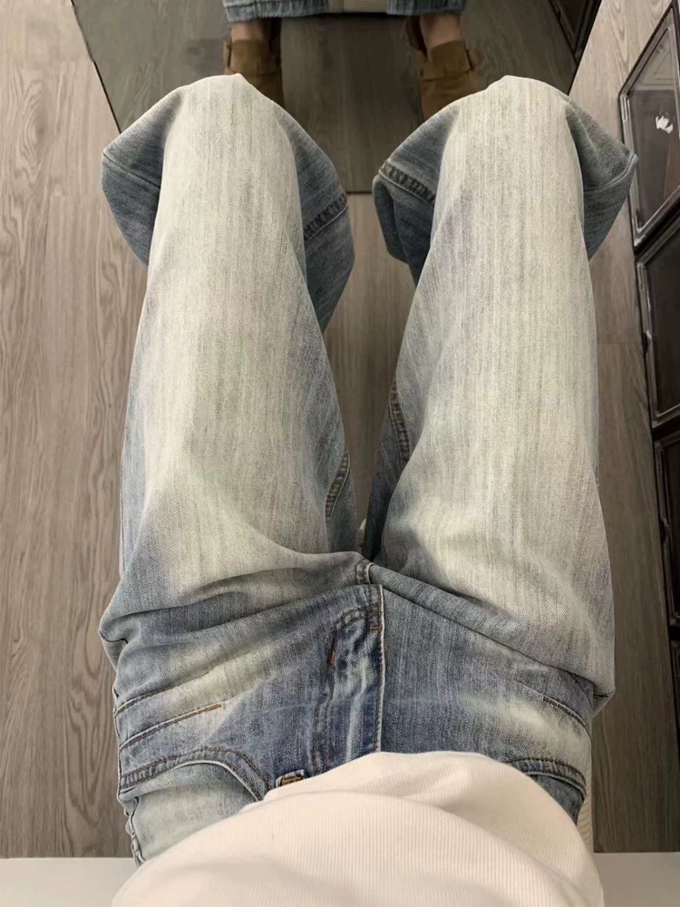 Quần jean ống thẳng kiểu Mỹ cổ điển dành cho nữ, cỡ lớn, phong cách mới đầu thu, lưng cao, dáng rộng, giảm béo, ống rộng, quần dài đến sàn