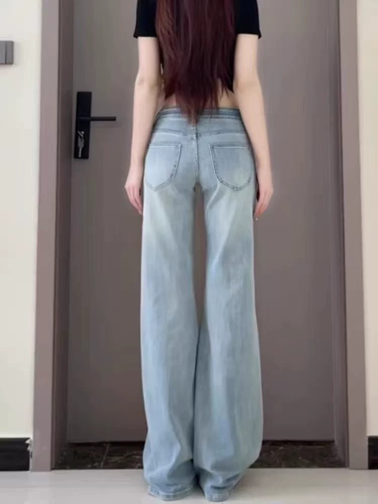 Quần ống loe Tencel dành cho nữ, kiểu dáng mỏng mùa hè, cỡ lớn, lưng cao, mềm mại, tôn dáng, không bó sát, quần dài denim lụa băng