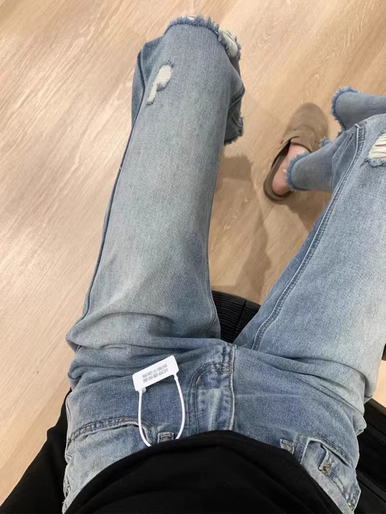Quần jeans rách dáng rộng cho nữ, size lớn mùa hè, cạp cao, dáng rộng, tôn dáng, quần ống rộng viền thô