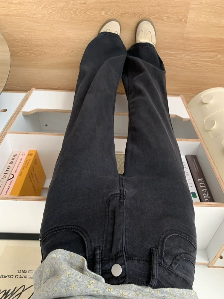 Quần jean ống loe bằng vải lụa đen không bó sát dành cho nữ, cỡ lớn mùa hè, lưng cao, dáng rộng, thon gọn, quần ống chuông Tencel