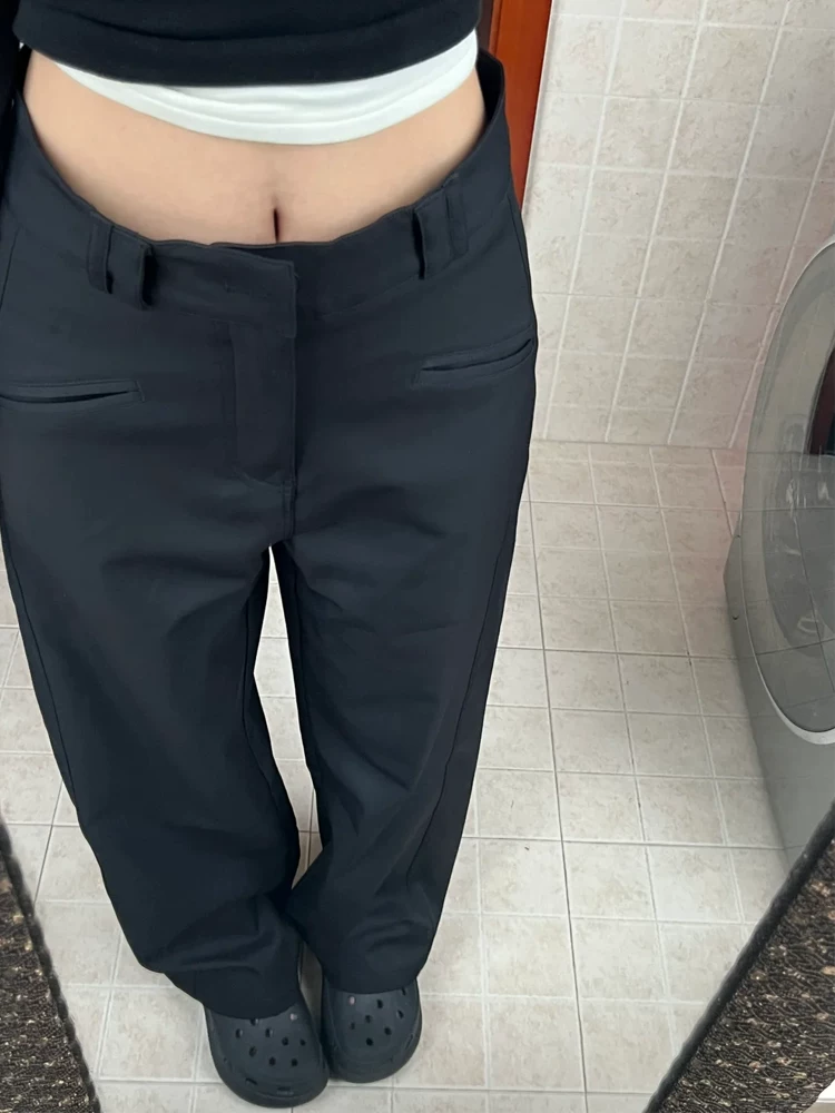 Quần âu đen nữ, kiểu mới mùa xuân, size lớn, cạp cao, chất liệu mềm mại, che hông, tôn dáng, quần ống rộng công sở
