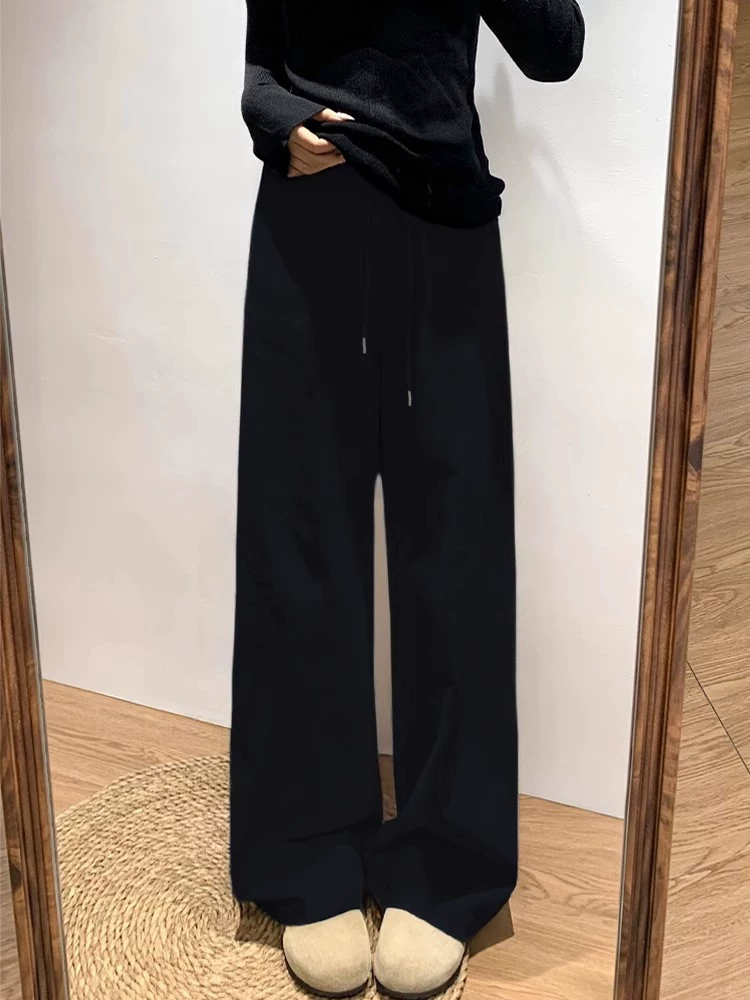 Quần thể thao màu trắng dành cho nữ, kiểu dáng mỏng mùa hè, cỡ lớn, lưng cao, dáng rộng, giảm béo, dáng quả lê, quần dài ống rộng.