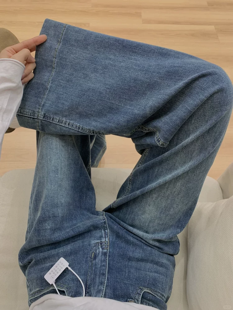 Quần jean loe nữ, mùa xuân, size lớn, cạp cao, dáng rộng, co giãn, tôn dáng, dành cho người có thân hình quả lê, quần ống chuông