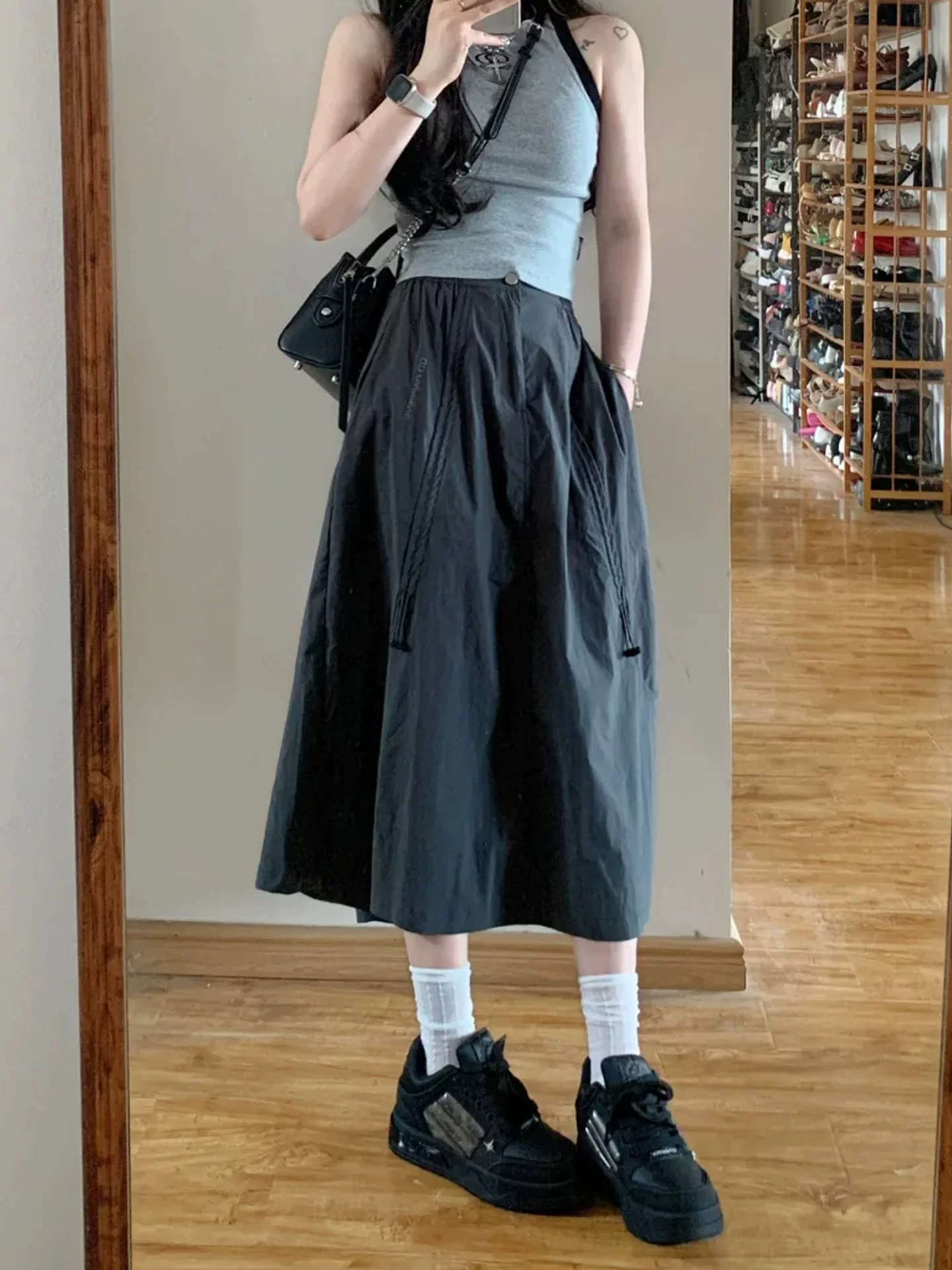 Váy công sở cổ điển kiểu Mỹ dành cho nữ, cỡ lớn mùa hè, lưng cao, che hông, giảm béo, dáng quả lê, váy chữ A