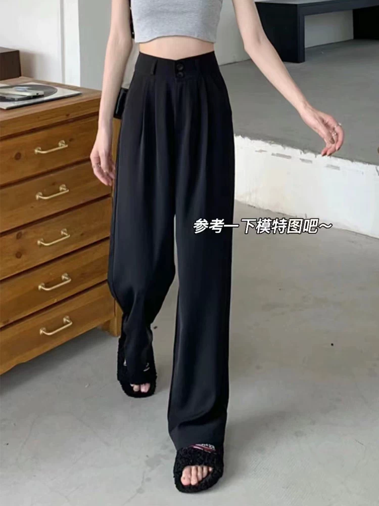 Quần tây mỏng mùa hè dành cho nữ, quần ống rộng cỡ lớn, lưng cao, dáng rộng, che hông, giảm béo, quần thường ngày cho người có dáng quả lê