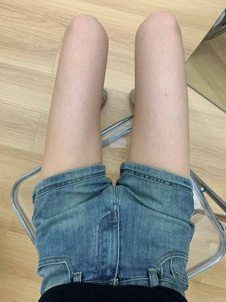 Quần short denim cay cay kiểu Mỹ dành cho nữ, cỡ lớn mùa hè, lưng cao, giảm béo, dáng quả lê, quần ống rộng chữ A