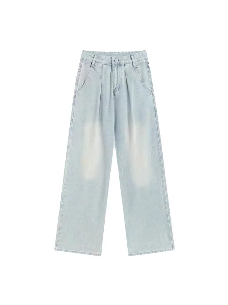 Quần jean ống rộng Tencel màu sáng dành cho nữ, cỡ lớn mùa hè, lưng cao, mềm mại, tôn dáng, dành cho người có thân hình quả lê, quần ống thẳng chất liệu lụa đá