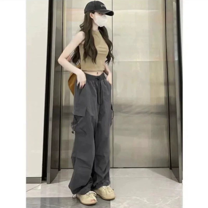 Quần cargo dáng lửng nữ, size lớn mùa hè, cạp cao, rộng rãi, che hông, tôn dáng, quần jogger ống rộng dài