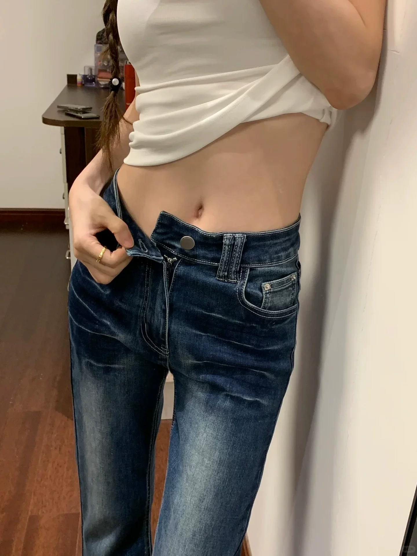 Quần jean ống loe lưng cao kiểu Mỹ cổ điển dành cho nữ, phong cách mùa thu mới, cỡ lớn, co giãn, tôn dáng, quần dài ống loe