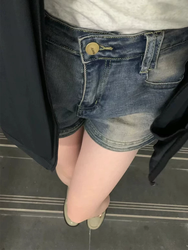 Quần short denim cổ điển kiểu Mỹ dành cho nữ, kiểu dáng mỏng mùa hè, thích hợp cho người hơi mũm mĩm, cỡ lớn, cạp cao, che hông, quần chữ A giảm béo.