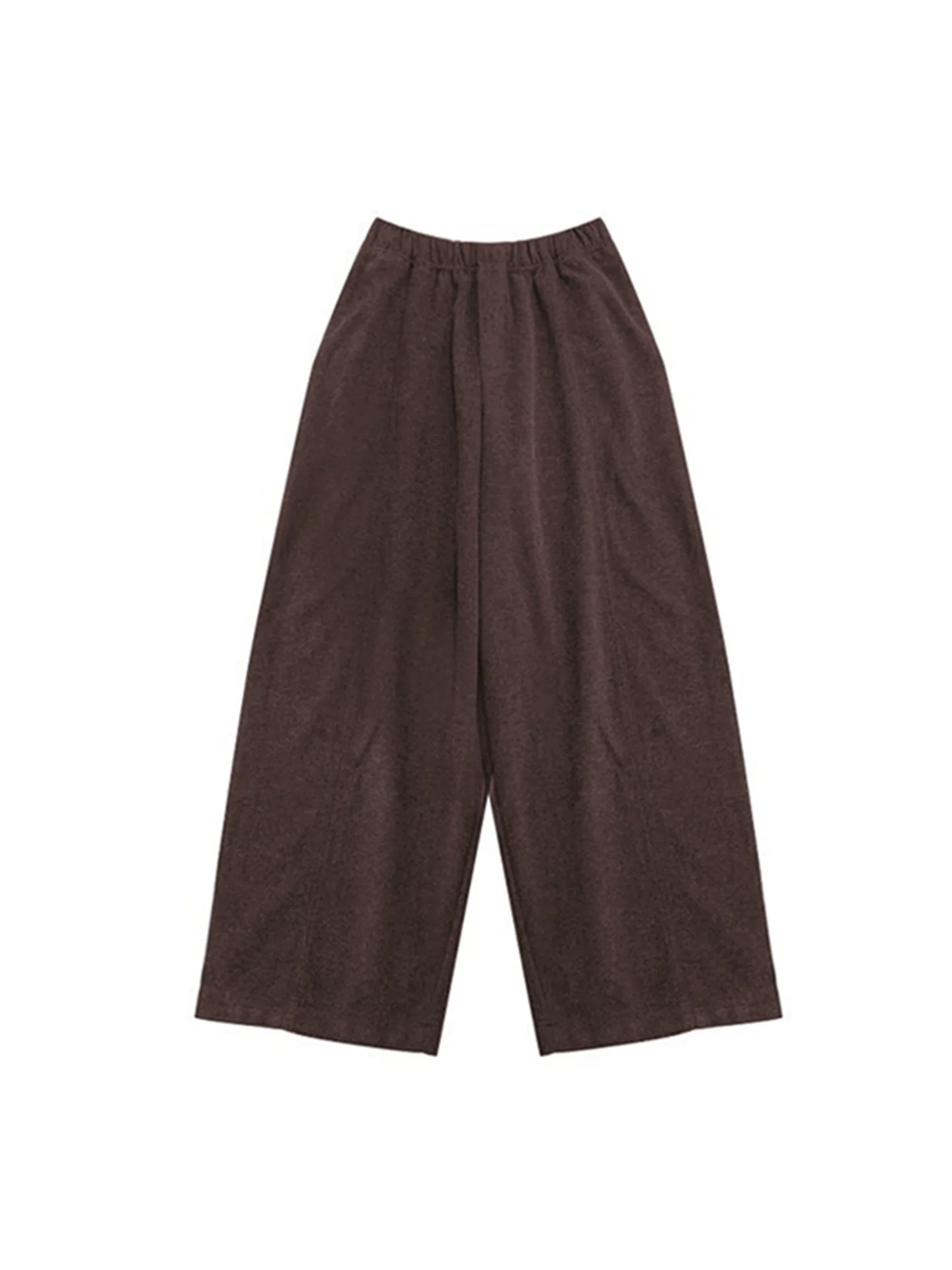 Quần âu len màu nâu dành cho nữ, cỡ lớn mùa đông, cạp cao, dáng rộng, mềm mại, lót lông cừu, dày dặn, quần ống rộng che hông.