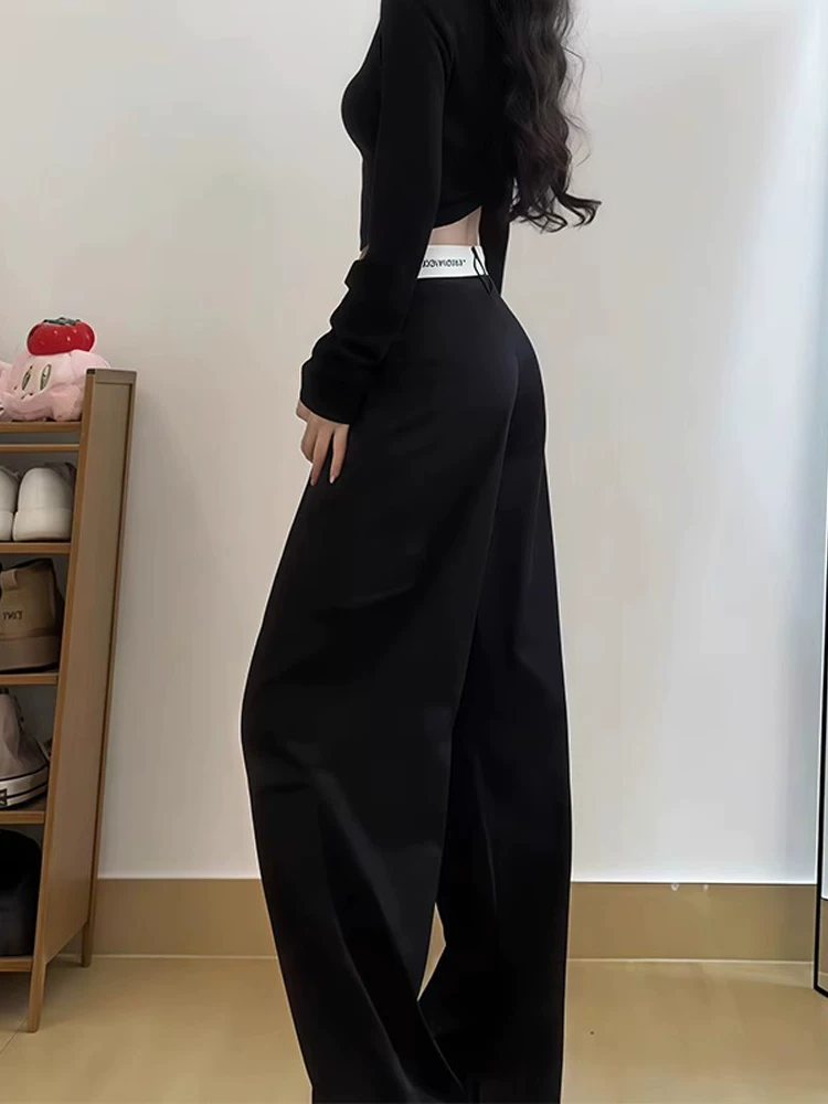 Quần cargo đen nữ, kiểu thu mới, size lớn, cạp cao, dáng rộng, tôn dáng, dành cho người có dáng quả lê, quần ống rộng thường ngày.