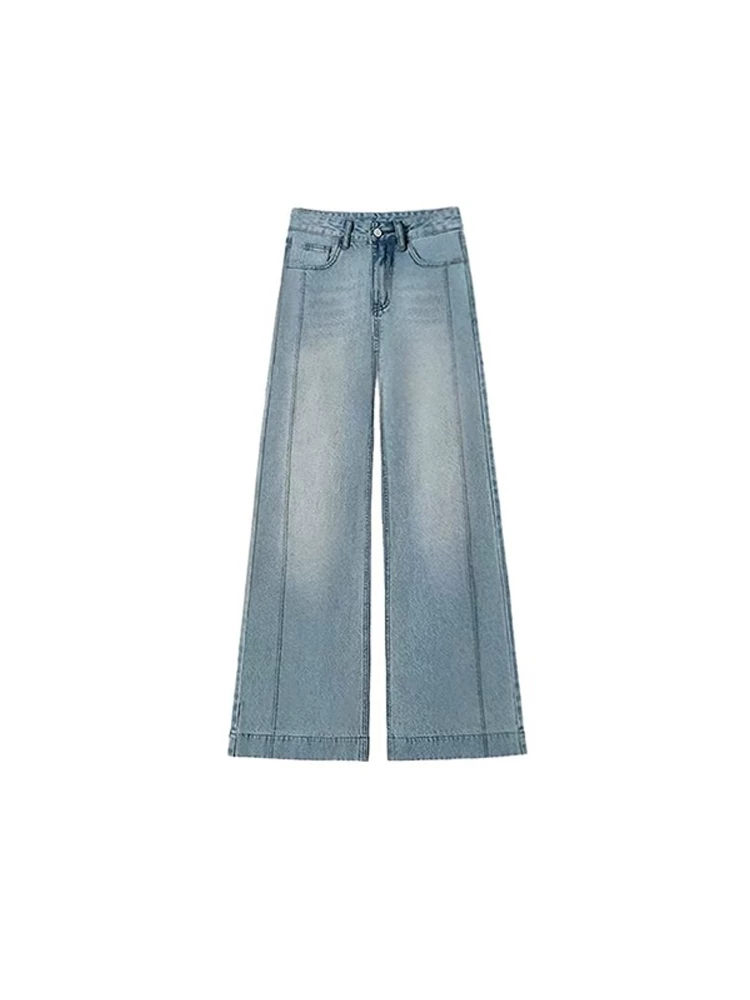 Quần jean ống rộng màu xanh cổ điển dành cho nữ, kiểu dáng mỏng mùa hè, cỡ lớn, lưng cao, dáng rộng, tôn dáng, dành cho người có thân hình quả lê, quần ống thẳng.
