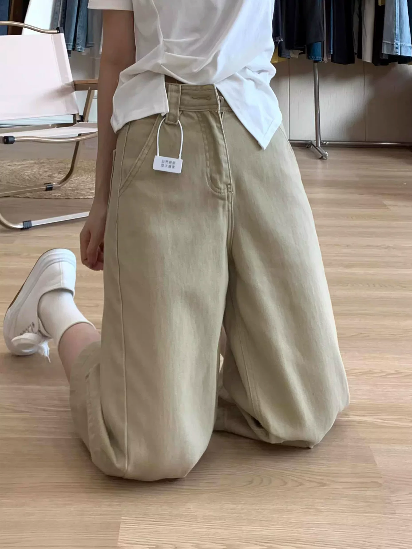 Quần jeans kaki ống rộng nữ hè 2025 kiểu mới size lớn cạp cao dáng rộng tôn dáng quần lửng ống thẳng