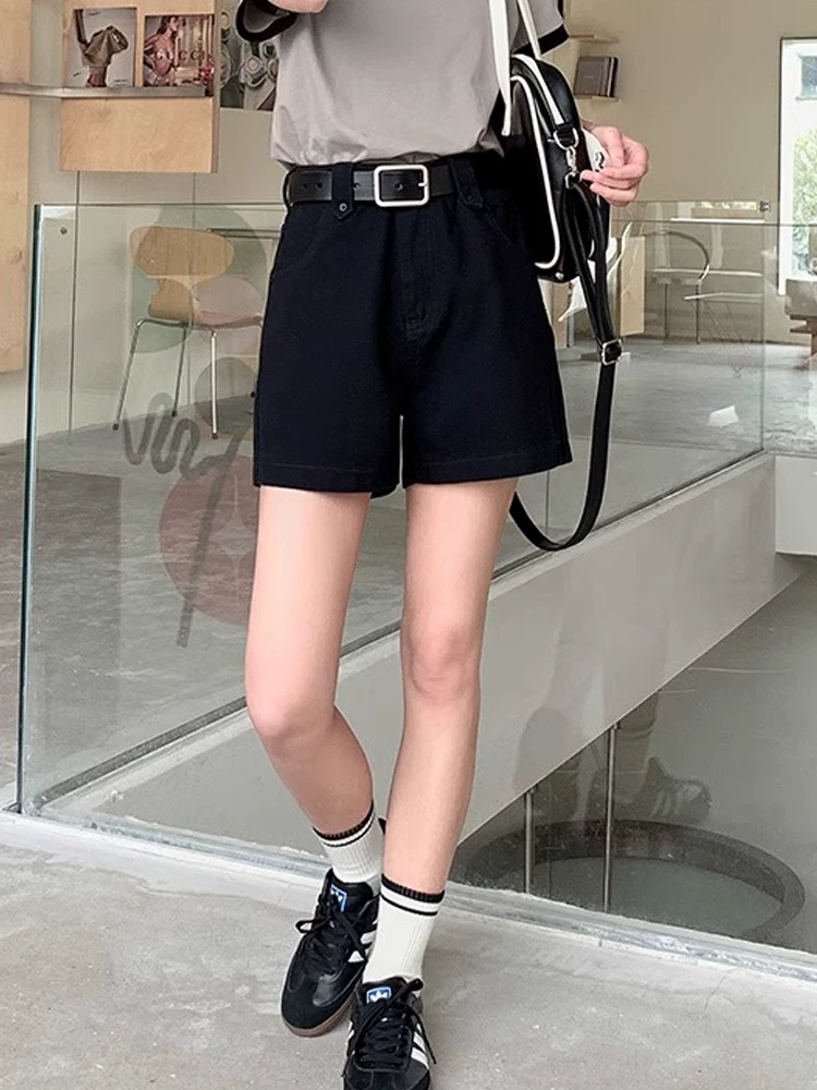 Quần short denim kaki dáng quả lê dành cho nữ, cỡ lớn mùa hè, lưng cao, tôn dáng, quần ống rộng dáng chữ A nhỏ nhắn