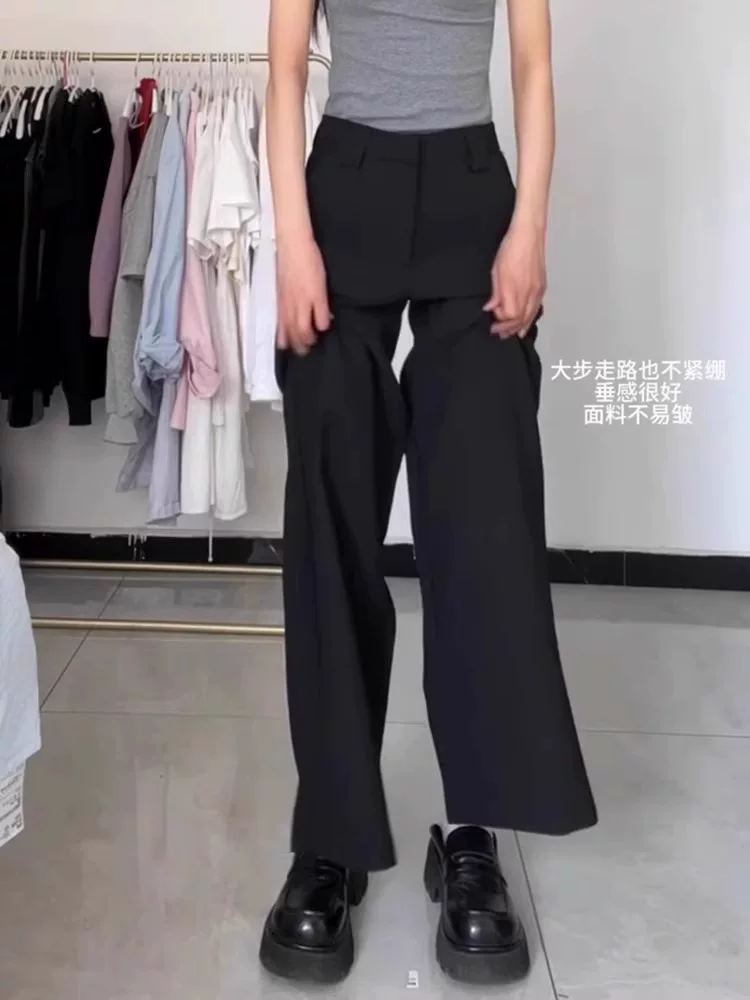 Quần âu nữ xuân 2025 size lớn cạp cao che hông dáng suôn tôn dáng quả lê quần ống rộng