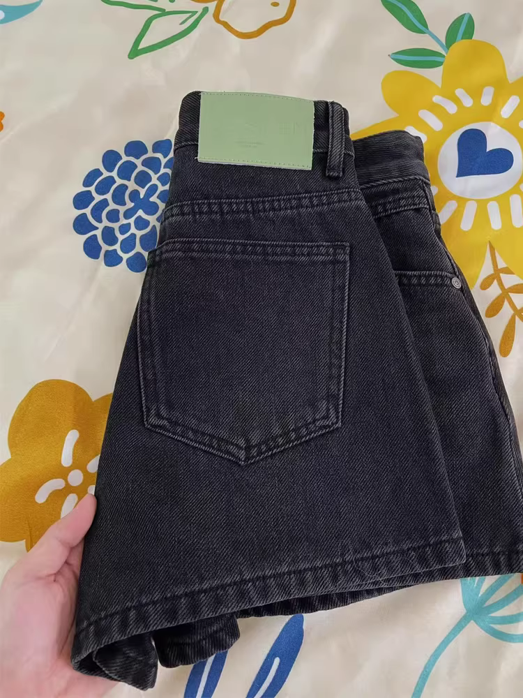 Quần short denim xẻ tà lưng cao dáng quả lê dành cho nữ, size lớn mùa hè, dáng nhỏ nhắn, co giãn, quần chữ A tôn dáng