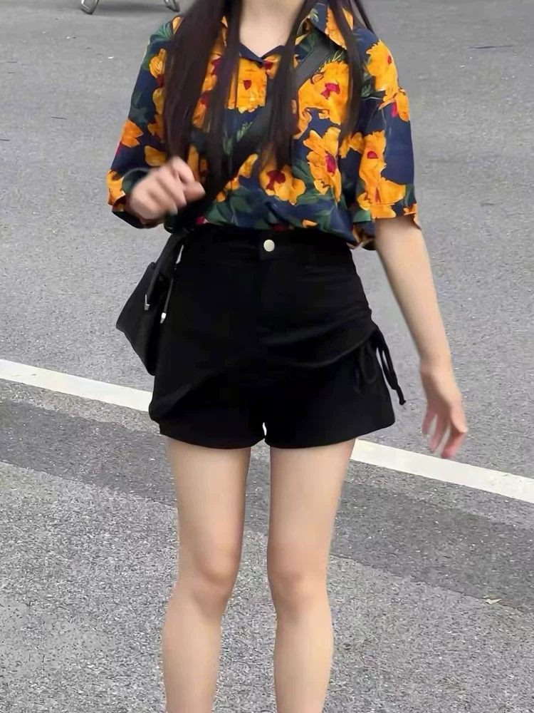 Váy denim dành cho nữ, kiểu dáng mỏng mùa hè, cỡ lớn, lưng cao, co giãn, che hông, giảm béo, quần váy ngắn chữ A không đều.