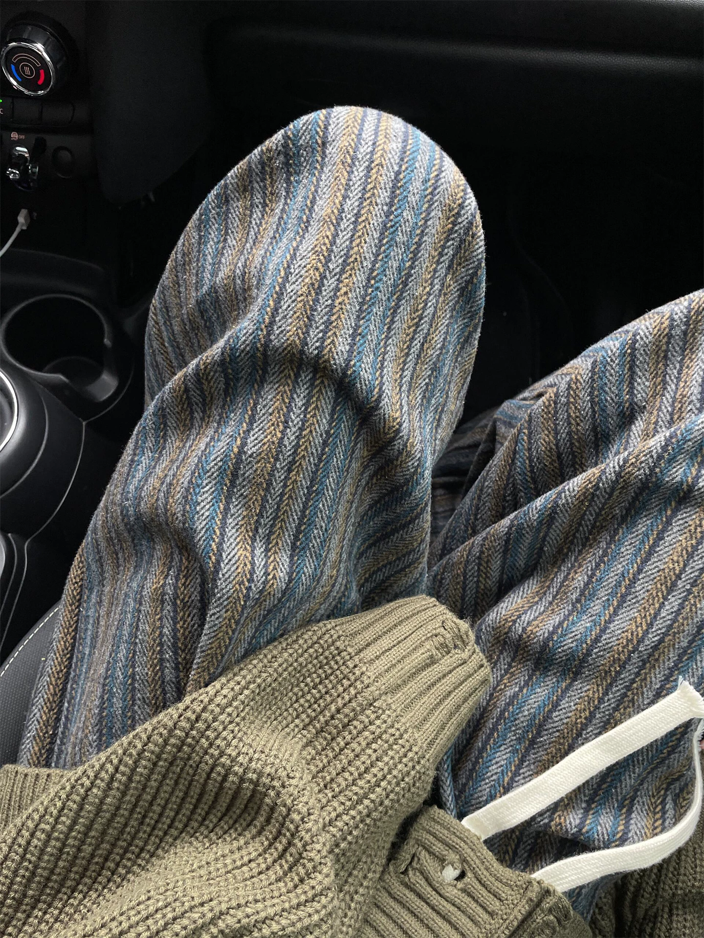 Quần ống rộng len phong cách lười biếng dành cho nữ, mùa thu đông, cỡ lớn, lưng cao, dáng rộng, thon gọn, dáng quả lê, quần sọc thường ngày