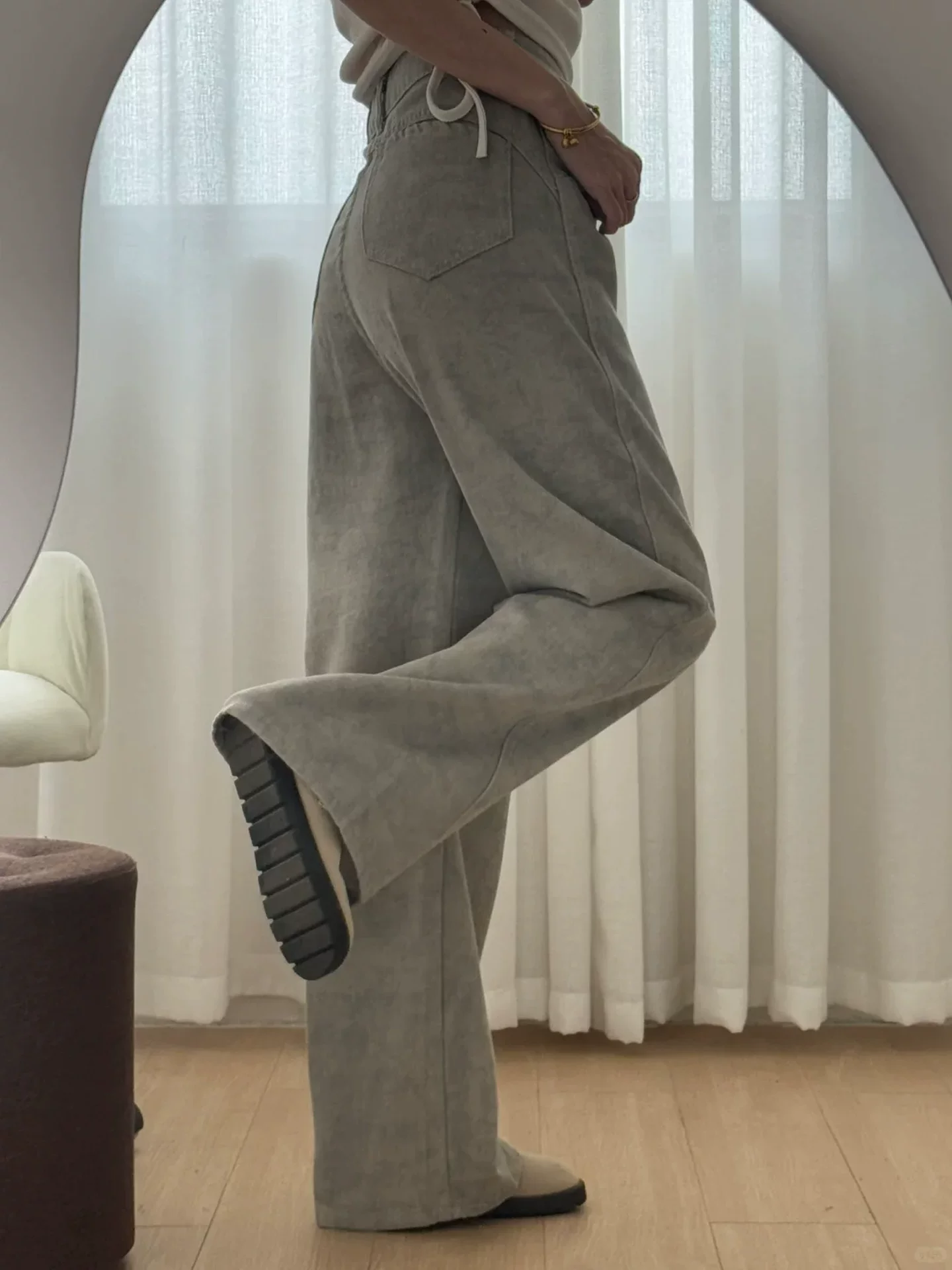 Quần jean ống đứng nhuộm màu cổ điển dành cho nữ, mùa thu, cỡ lớn, lưng cao, dáng rộng, che hông, giảm béo, quần ống rộng kiểu kiếm