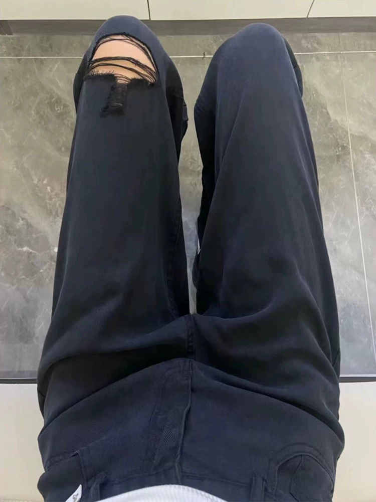 Quần jean ống đứng Tencel màu đen dành cho nữ, kiểu dáng mùa xuân mới, cỡ lớn, lưng cao, giảm béo, quần ống rộng hẹp