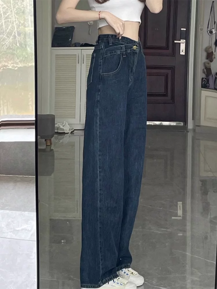 Quần jean ống thẳng dáng quả lê dành cho nữ, phong cách đầu thu, cỡ lớn, không bó sát chân, lưng cao, quần ống rộng giảm béo