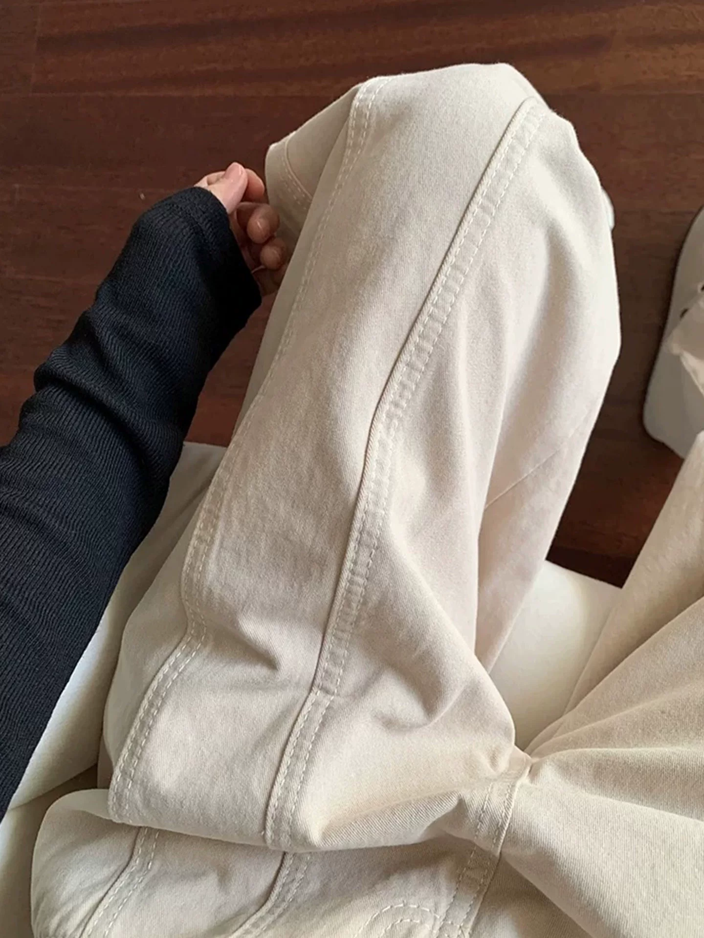 Quần jean ống đứng màu mơ dành cho nữ, phong cách đầu thu, cỡ lớn, lưng cao, dáng rộng, che hông, dáng quả lê, quần ống rộng