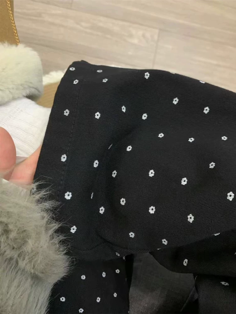 Quần jean ống đứng họa tiết chấm bi màu đen dành cho nữ, cỡ lớn, phong cách mới mùa xuân, lưng cao, dáng rộng, quần ống rộng giảm béo