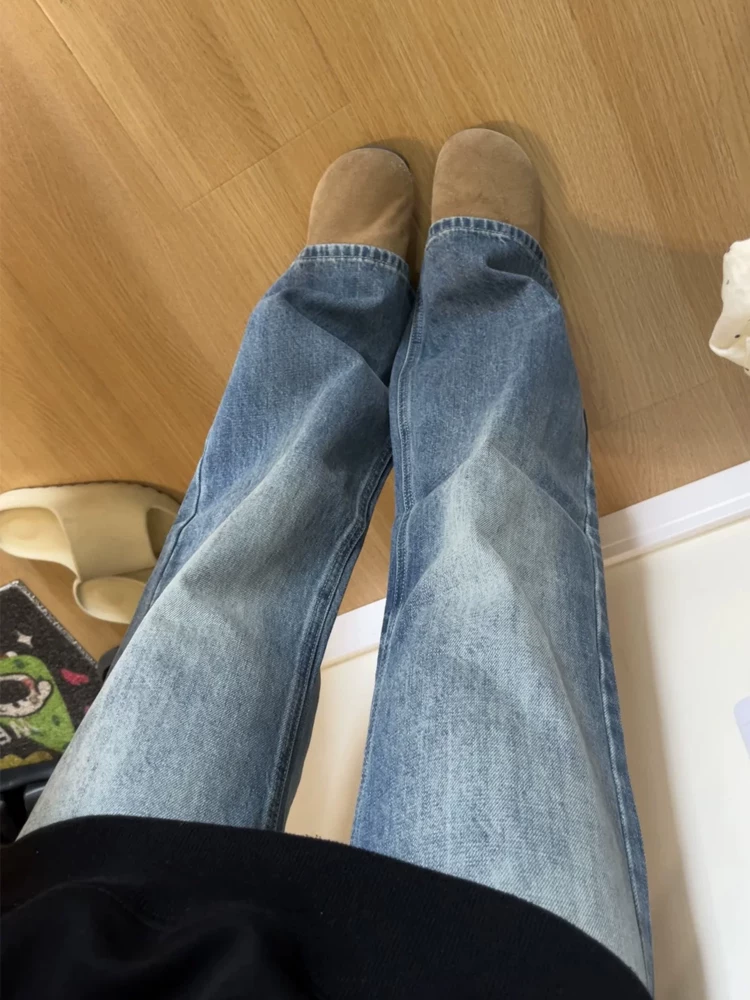 Quần jean ống loe kiểu Mỹ cổ điển dành cho nữ, mùa thu, cỡ lớn, lưng cao, tôn dáng, dành cho người có thân hình quả lê, quần ống rộng hẹp