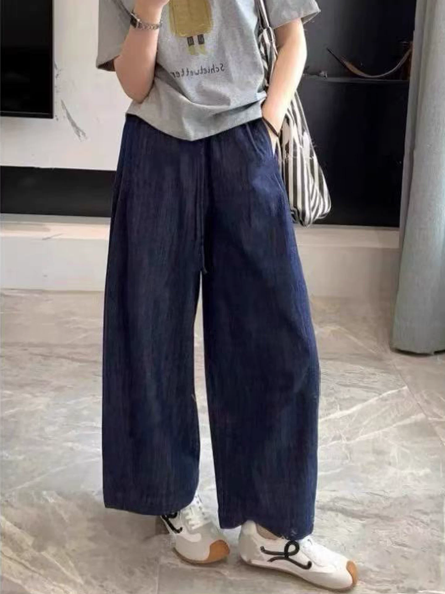 Quần Tencel nữ mùa hè 2025 chất liệu mỏng, size lớn, size plus, chất liệu cotton linen, quần ống rộng, cạp cao, dáng rộng, tôn dáng, quần ống thẳng