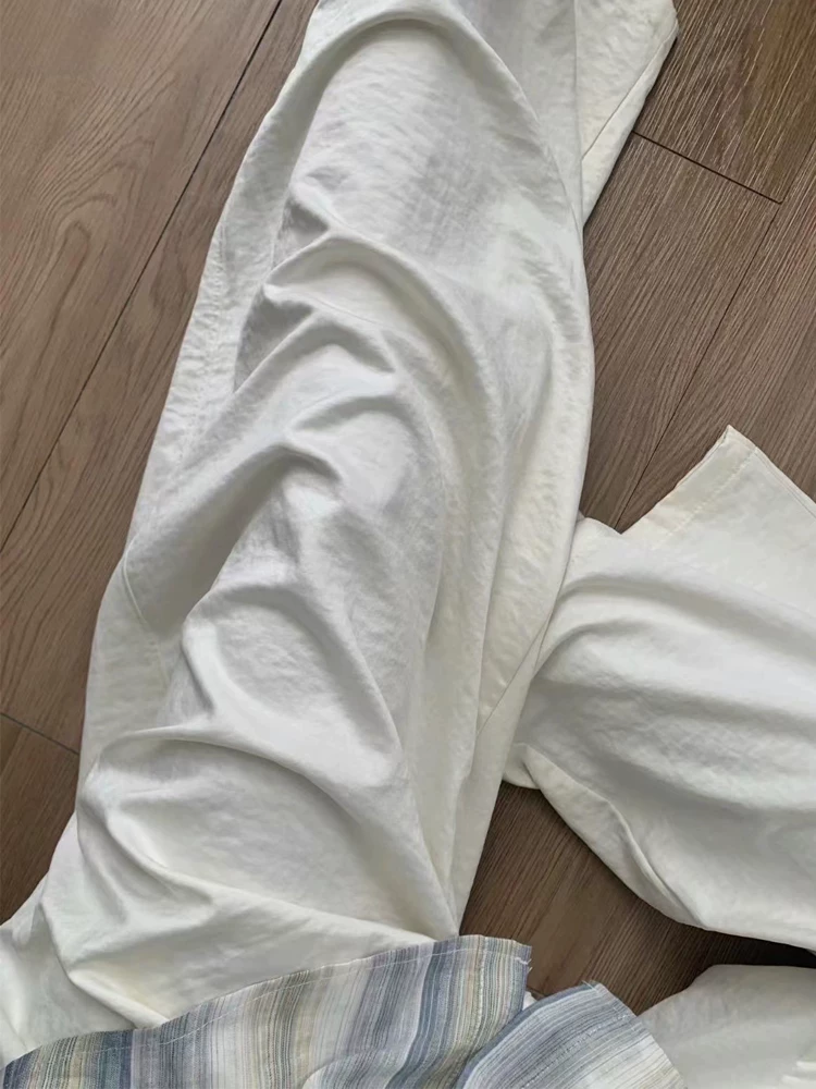 Quần âu dáng lê màu trắng dành cho nữ, kiểu dáng mỏng mùa hè, cỡ lớn, lưng cao, mềm mại, tôn dáng, quần ống rộng.