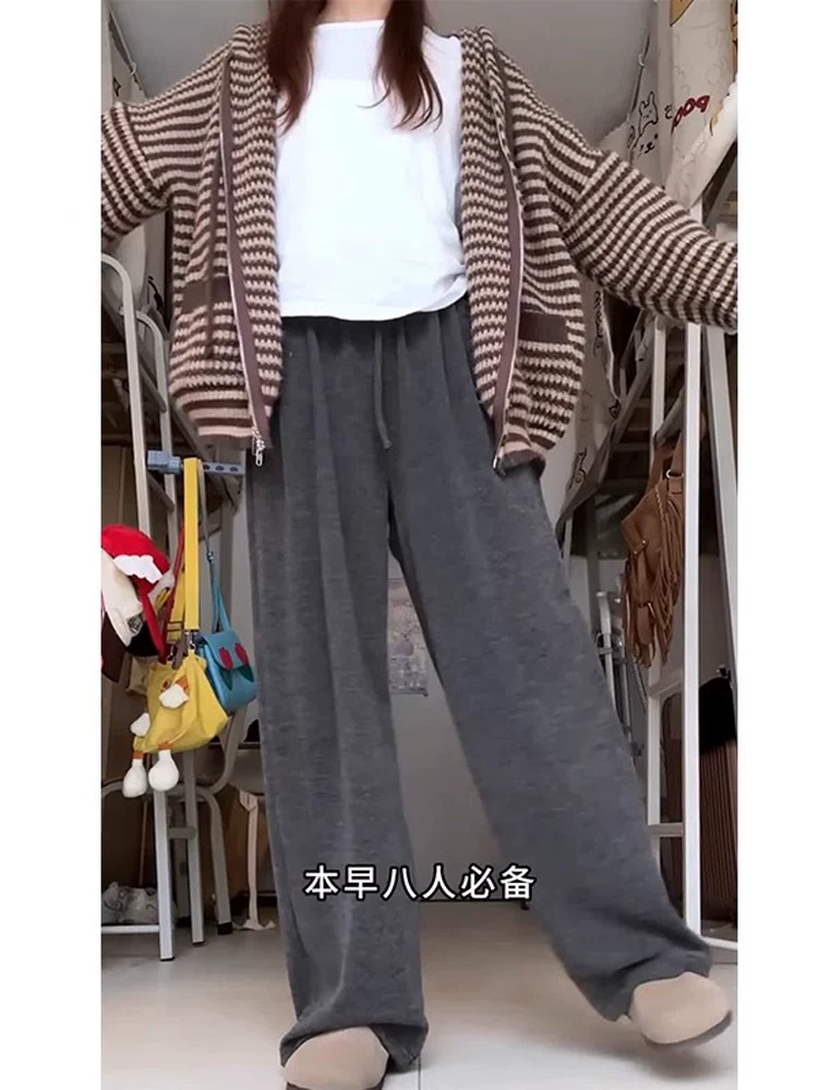 Quần gạo cho nữ, kiểu mới thu đông 2024, size lớn, cạp cao, chất liệu mềm mại, tôn dáng, dành cho người dáng quả lê, phong cách lười biếng, quần ống rộng.