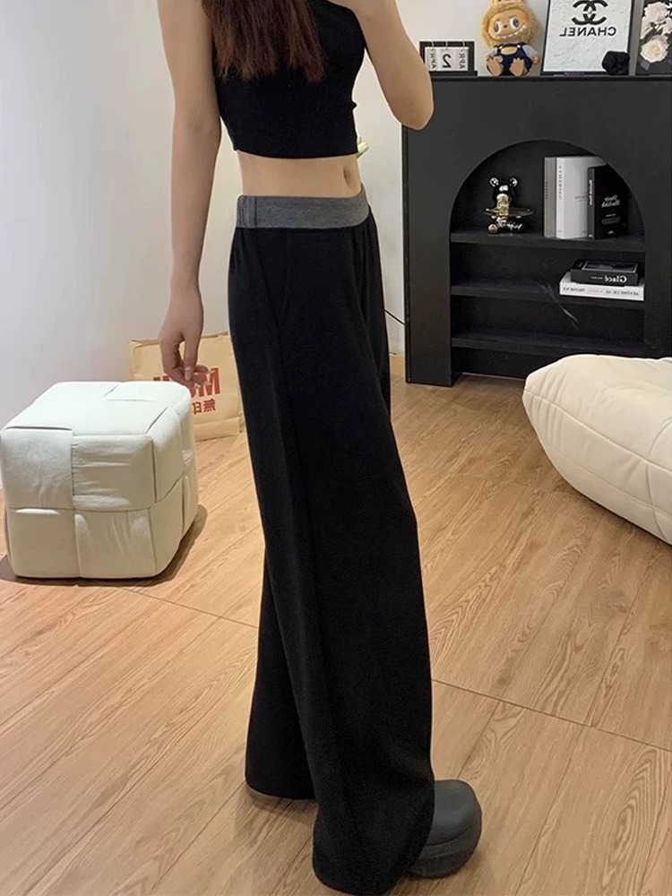 Quần thể thao nữ mùa thu 2024 kiểu mới, size lớn, plus size, cạp cao, dáng rộng, tôn dáng, phối màu, ống rộng