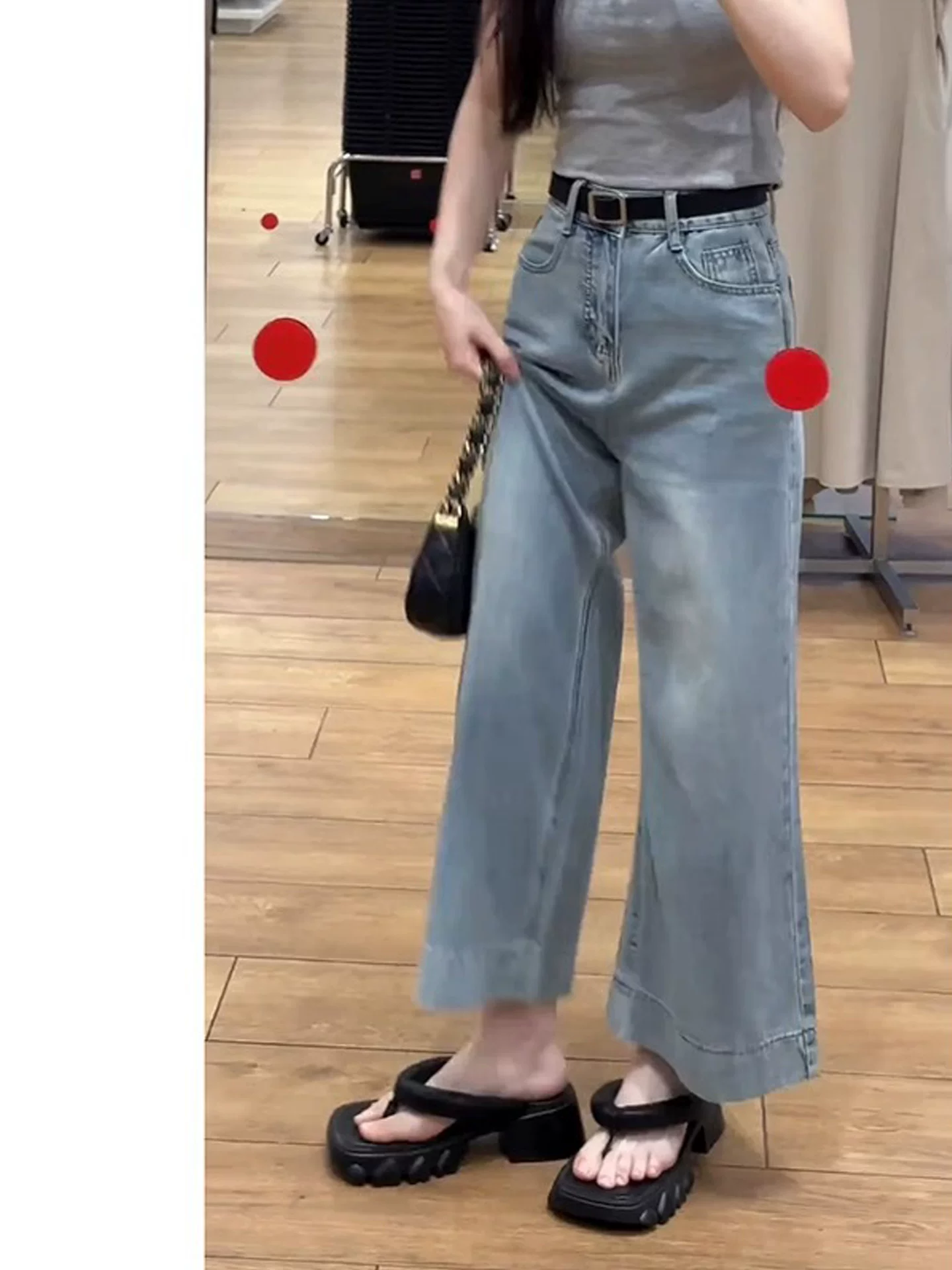 Quần jeans ống rộng chất liệu lụa đá dành cho nữ mùa hè 2025, size lớn, cạp cao, dáng suôn, tôn dáng, quần lửng chất liệu Tencel ống thẳng