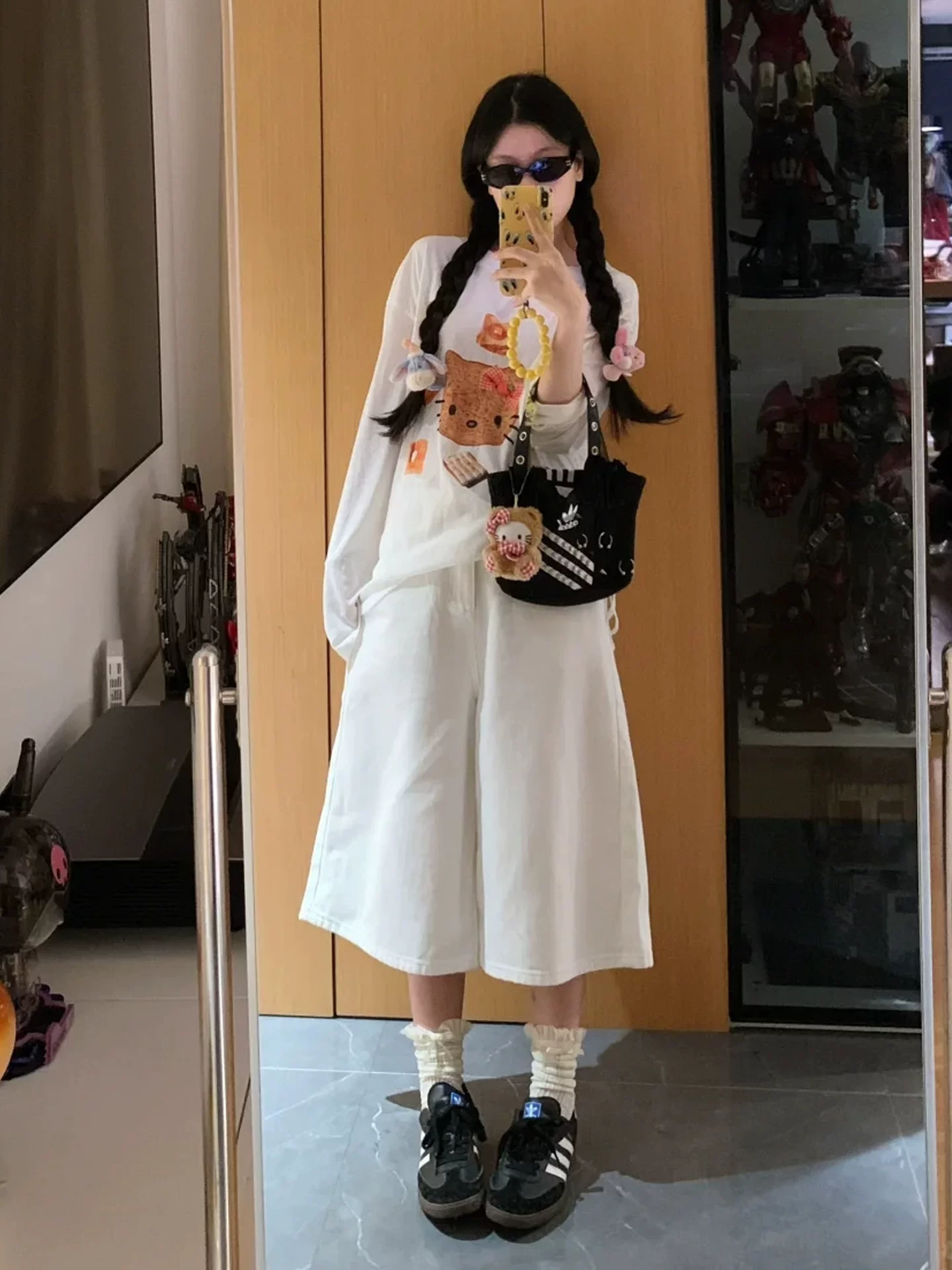 Quần jean trắng ống đứng dành cho nữ, size lớn mùa hè, lưng cao, dáng rộng, tôn dáng, dành cho người có thân hình quả lê, quần ống rộng dài đến giữa bắp chân