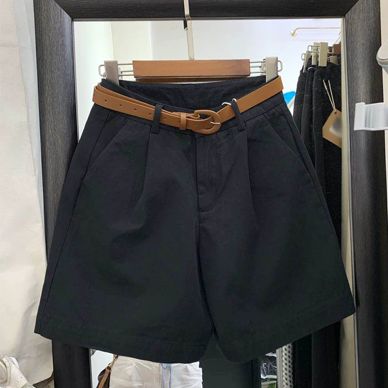 Quần short mỏng mùa hè dành cho nữ, cỡ lớn, dành cho hông rộng và đùi dày, lưng cao, dáng rộng, dáng suông, dáng thẳng, dáng rộng, quần short dài đến đầu gối thông thường.